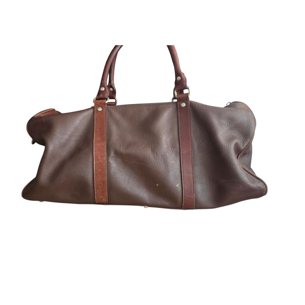 M London Mens Tote Duffel Bag Brown Leather Travel Gym Weekender Carry On Preppy - Picture 4 of 14
